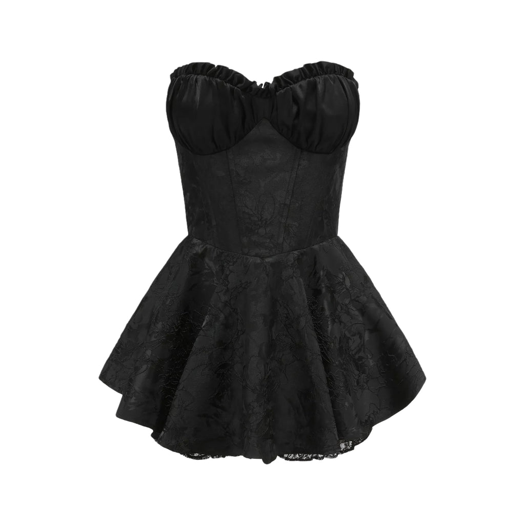 Airina dantel işlemeli flared mini elbise