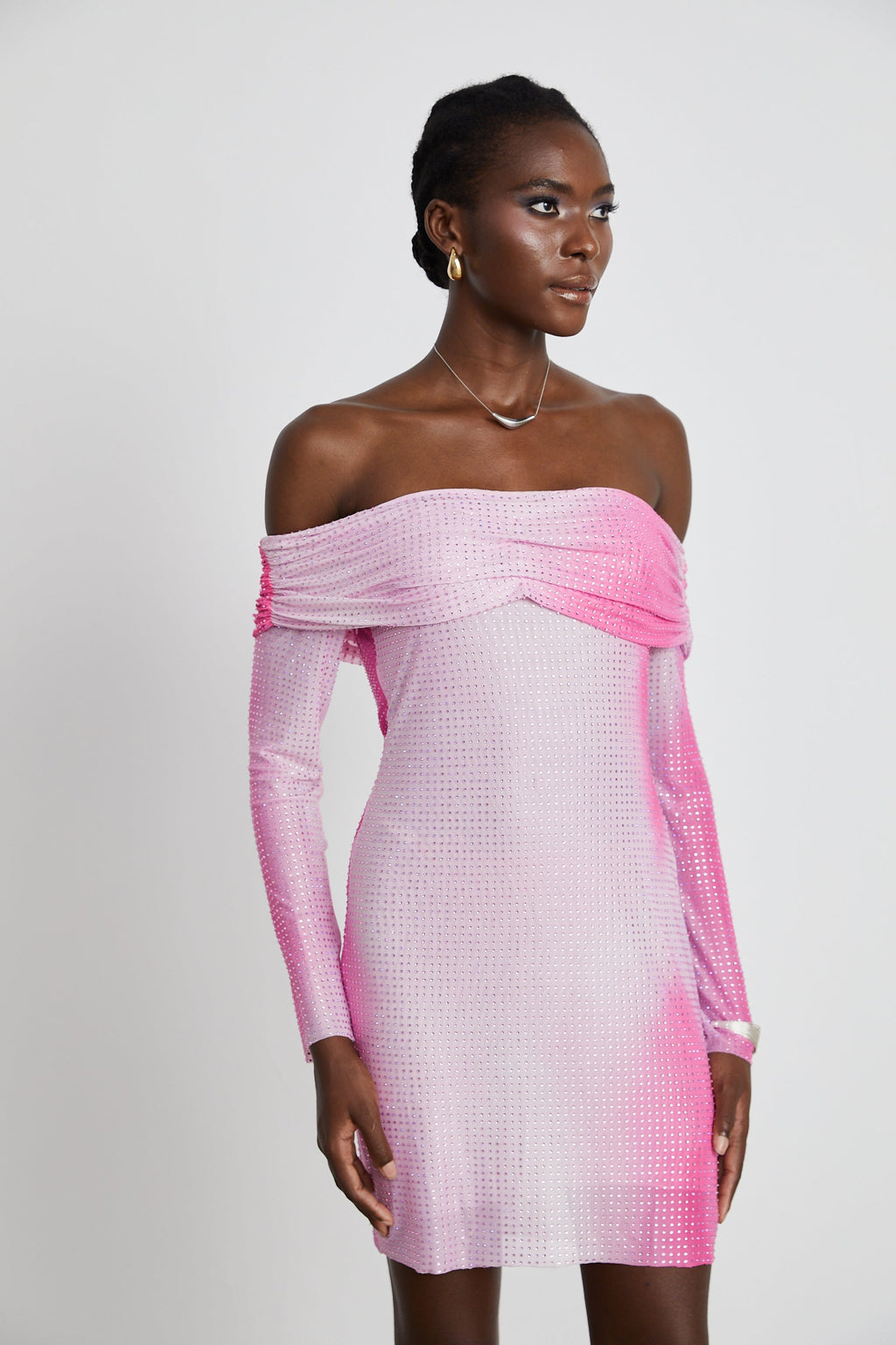 Andréa İşlemeli Omuzları Açık Mini Elbise