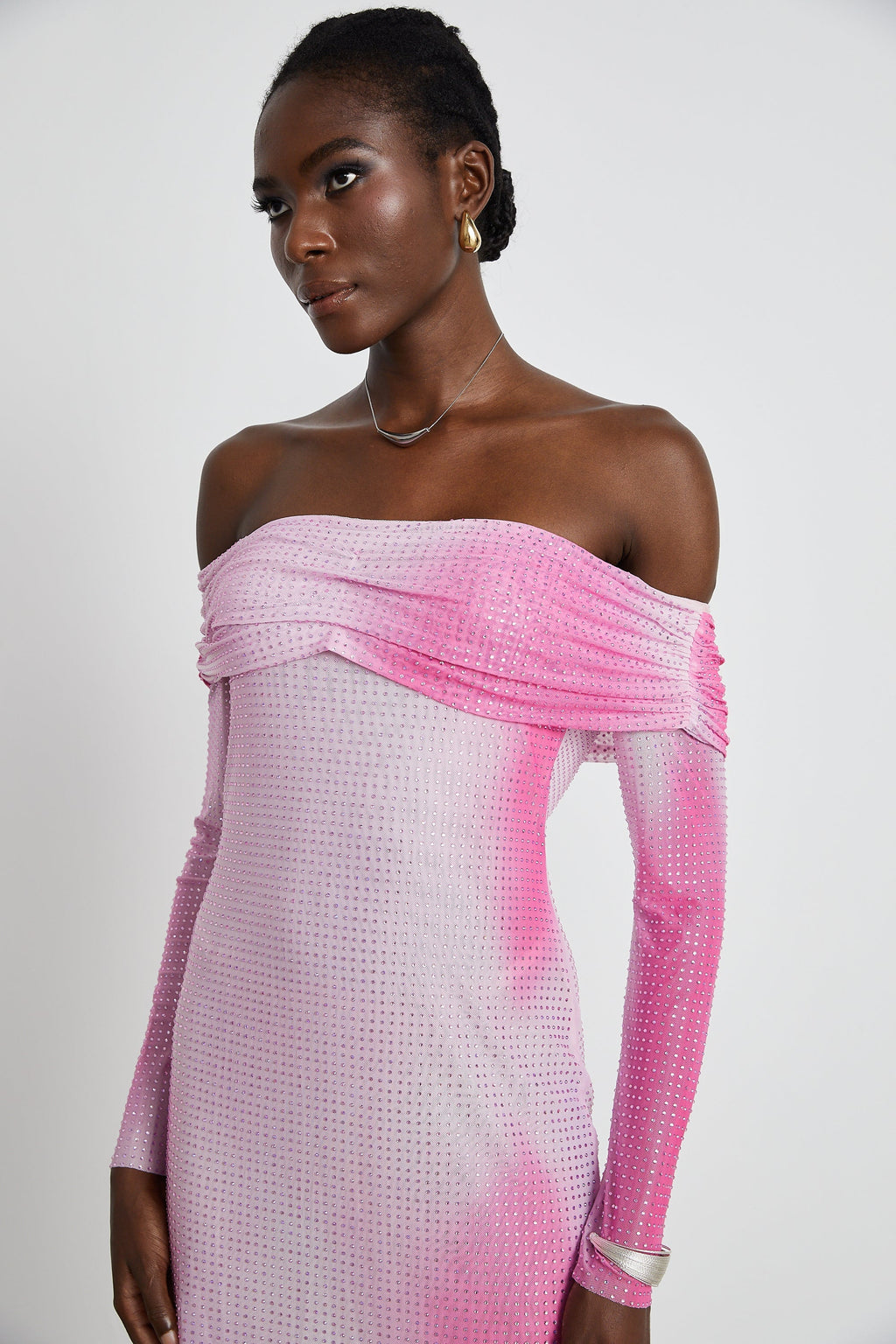 Andréa İşlemeli Omuzları Açık Mini Elbise