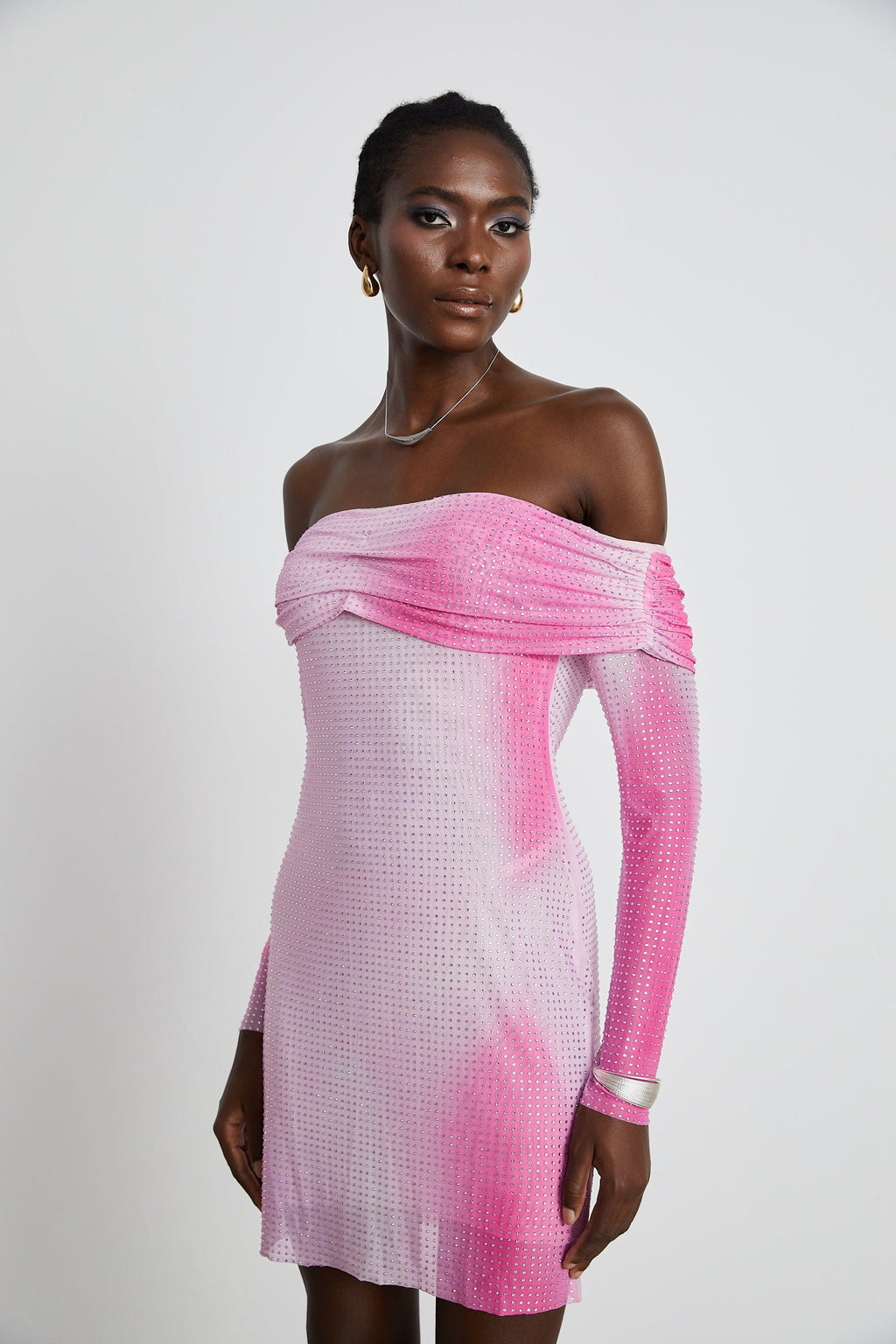 Andréa İşlemeli Omuzları Açık Mini Elbise