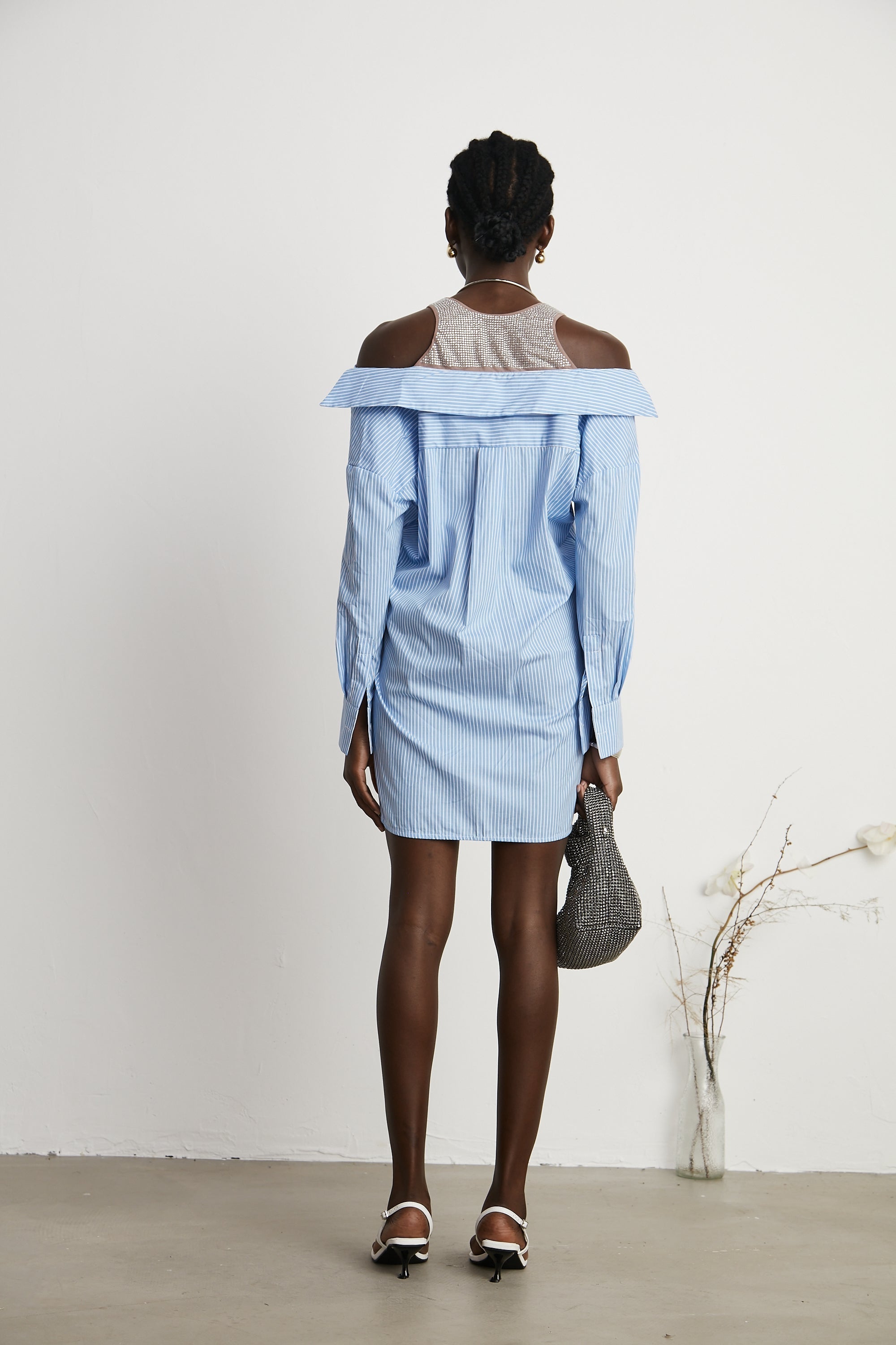 Agathe Katlı Çizgili Gömlek Elbise