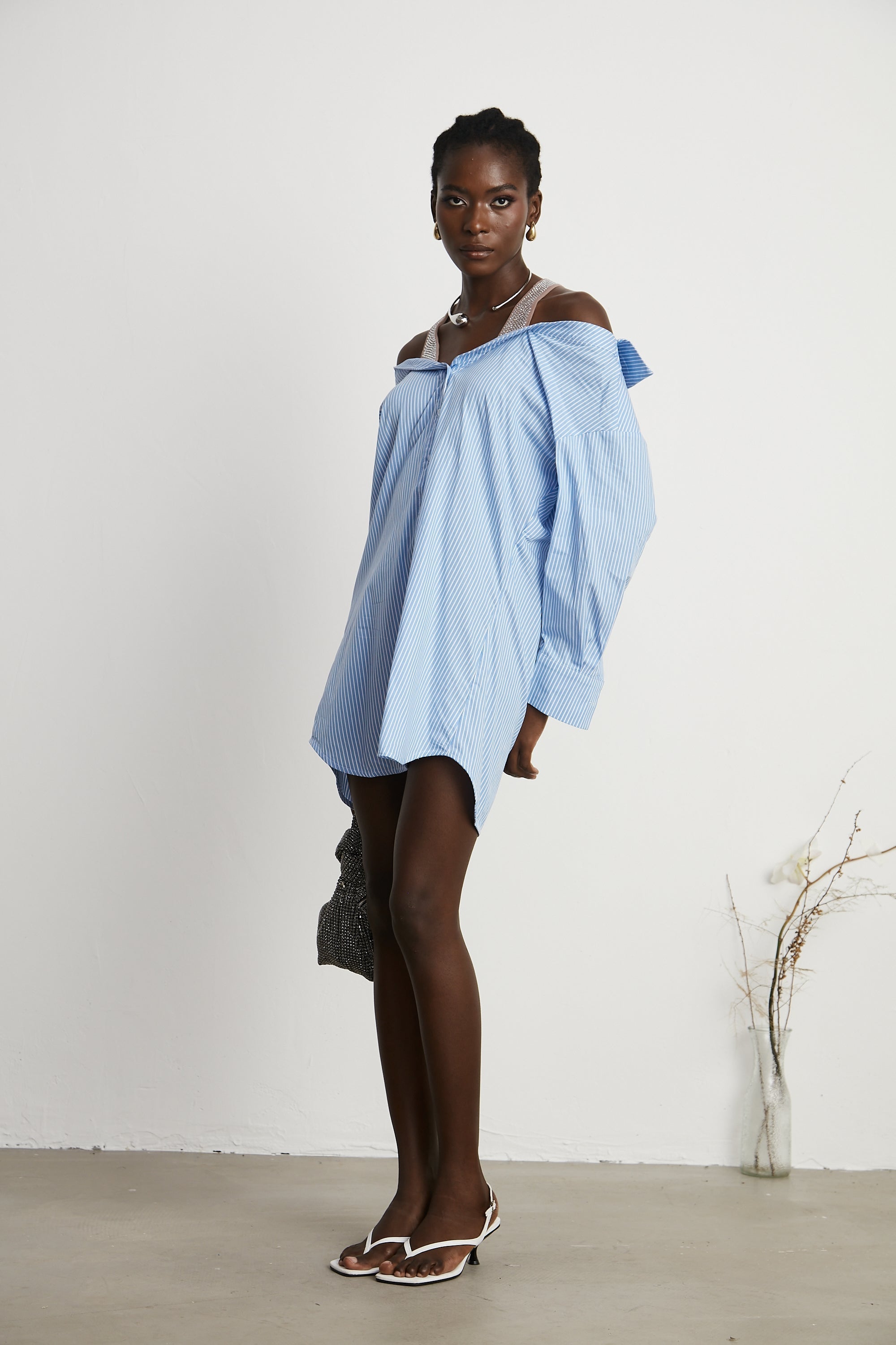 Agathe Katlı Çizgili Gömlek Elbise