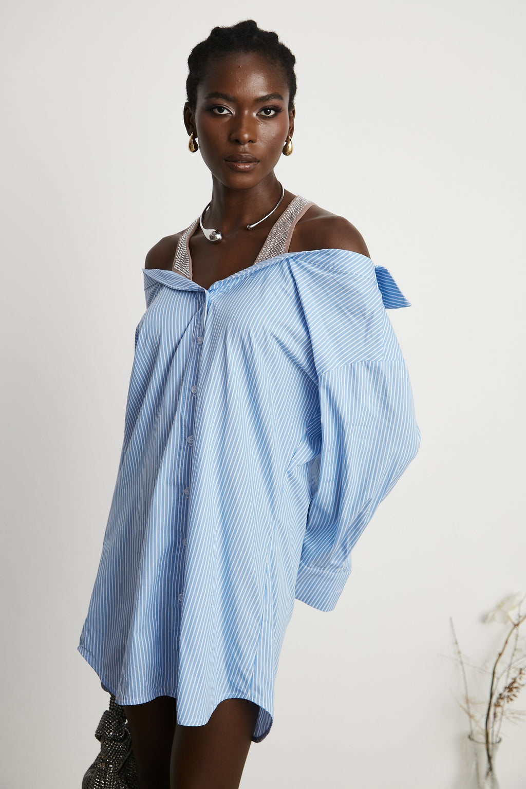 Agathe Katlı Çizgili Gömlek Elbise