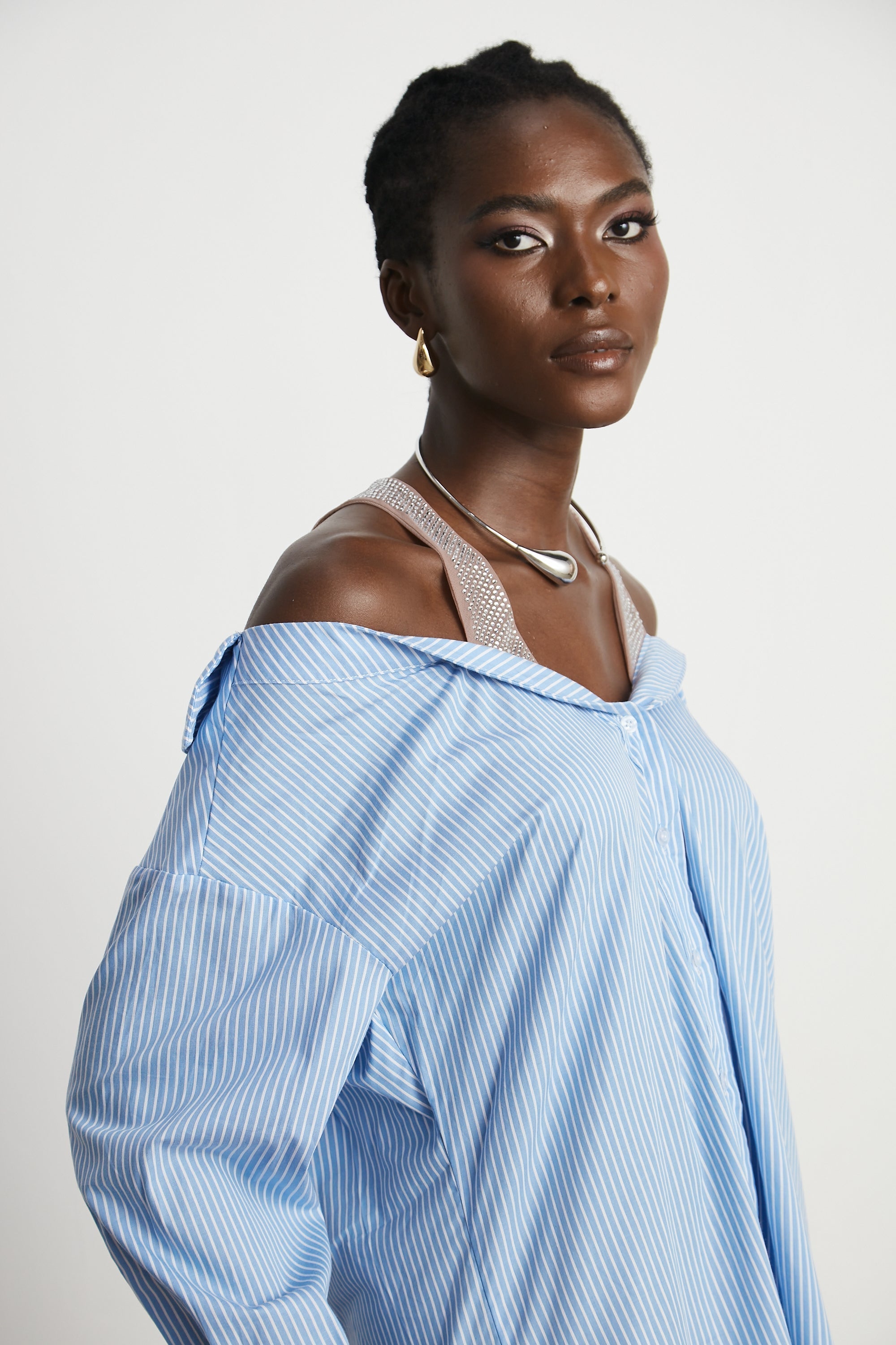 Agathe Katlı Çizgili Gömlek Elbise