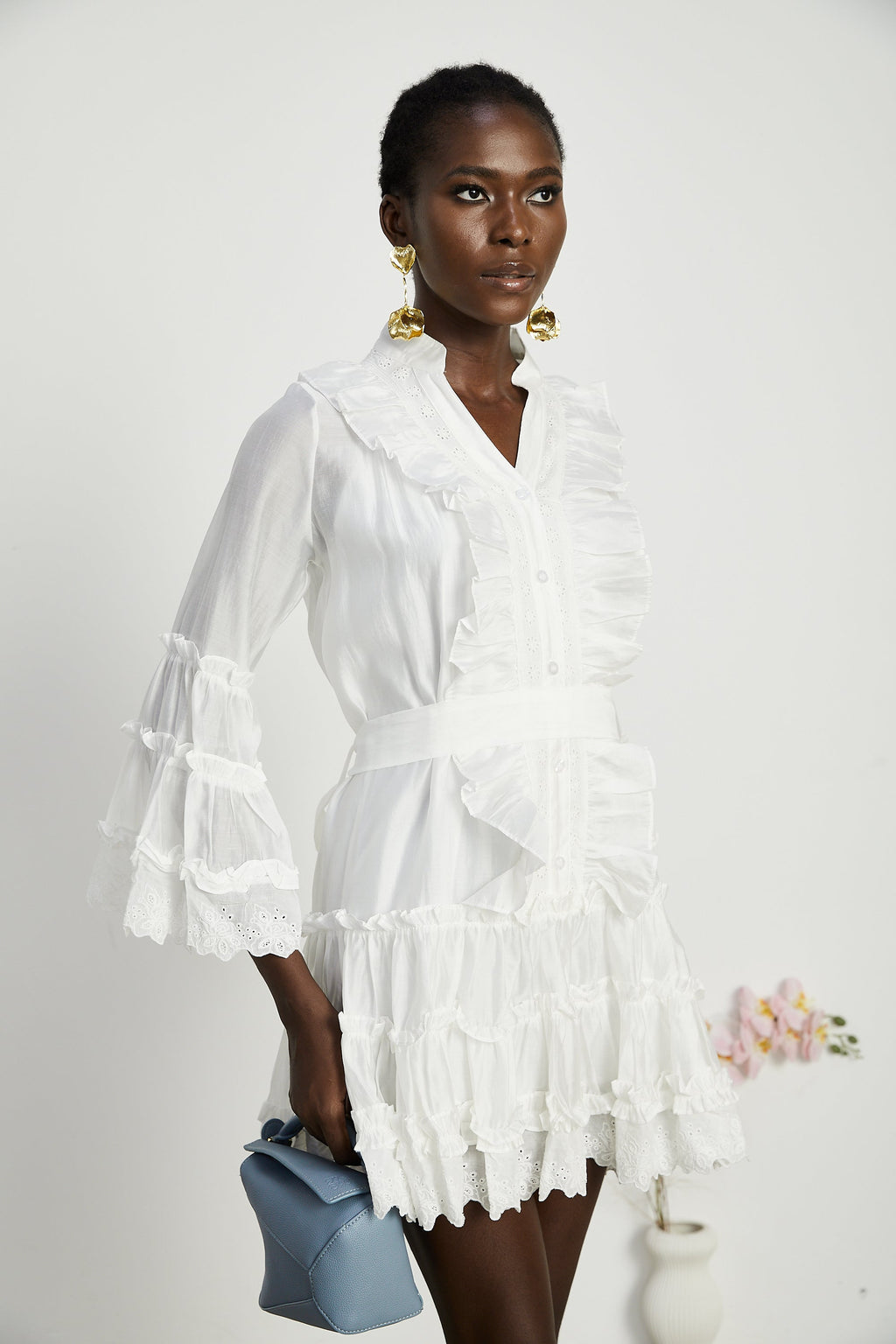 Agathe Dantel Detaylı Pilili Mini Elbise