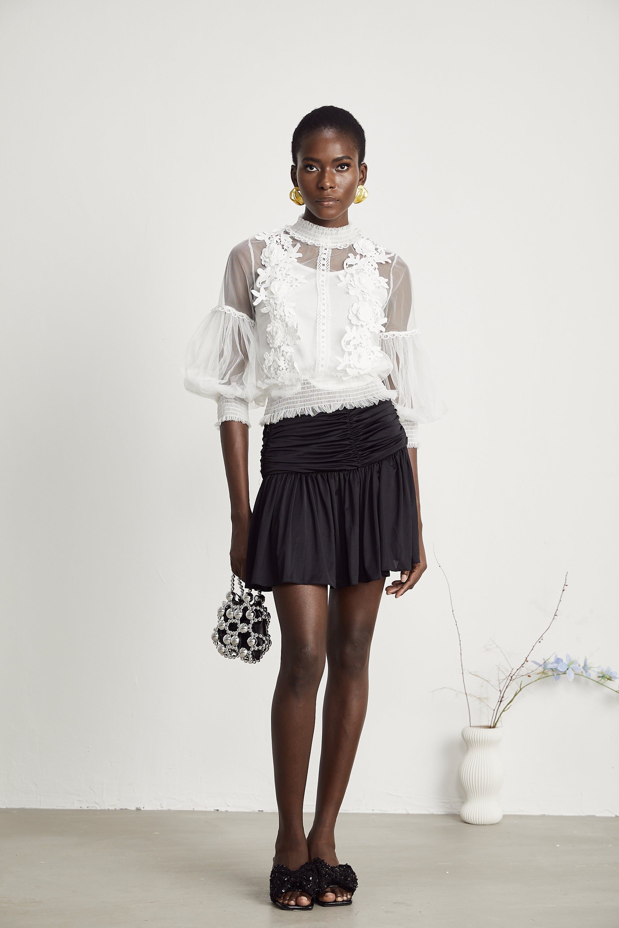 Aiza Çiçekli Yarı Transparan Üst