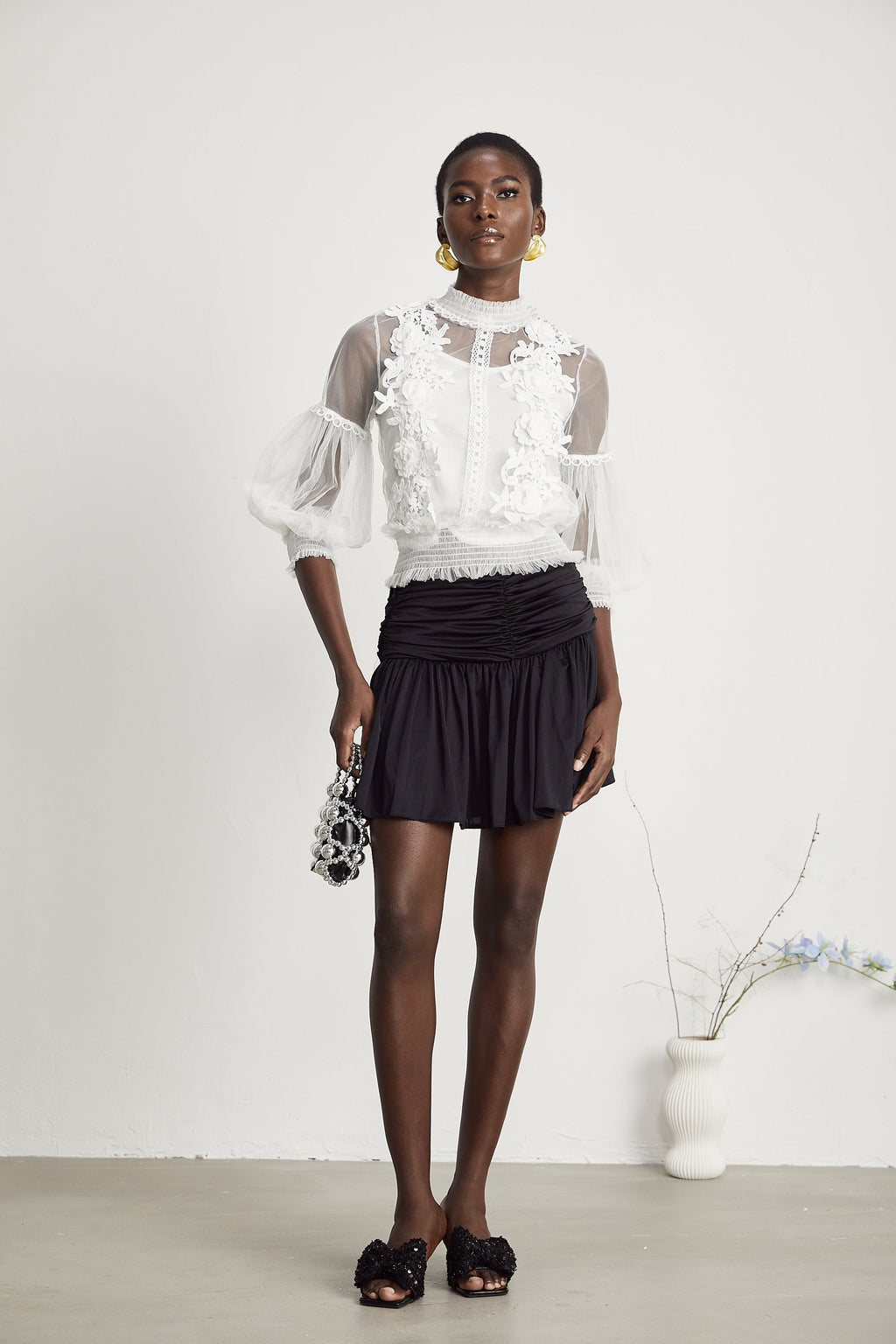 Aiza Çiçekli Yarı Transparan Üst