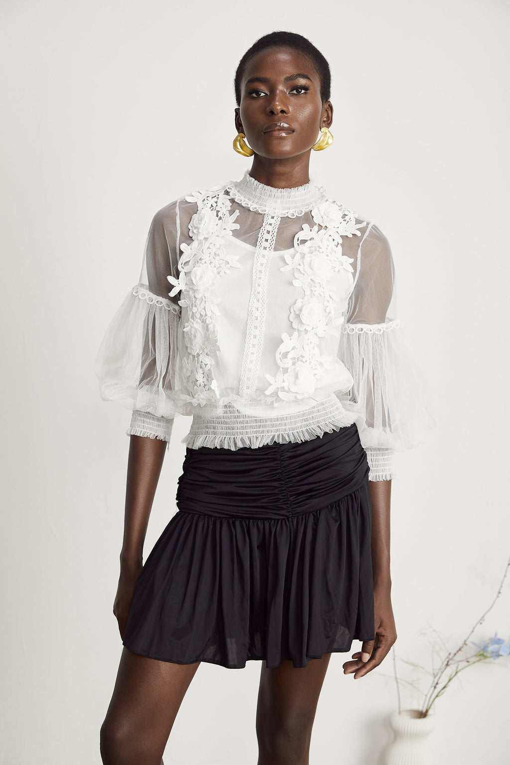 Aiza Çiçekli Yarı Transparan Üst