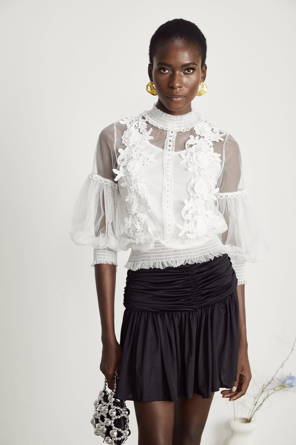 Aiza Çiçekli Yarı Transparan Üst