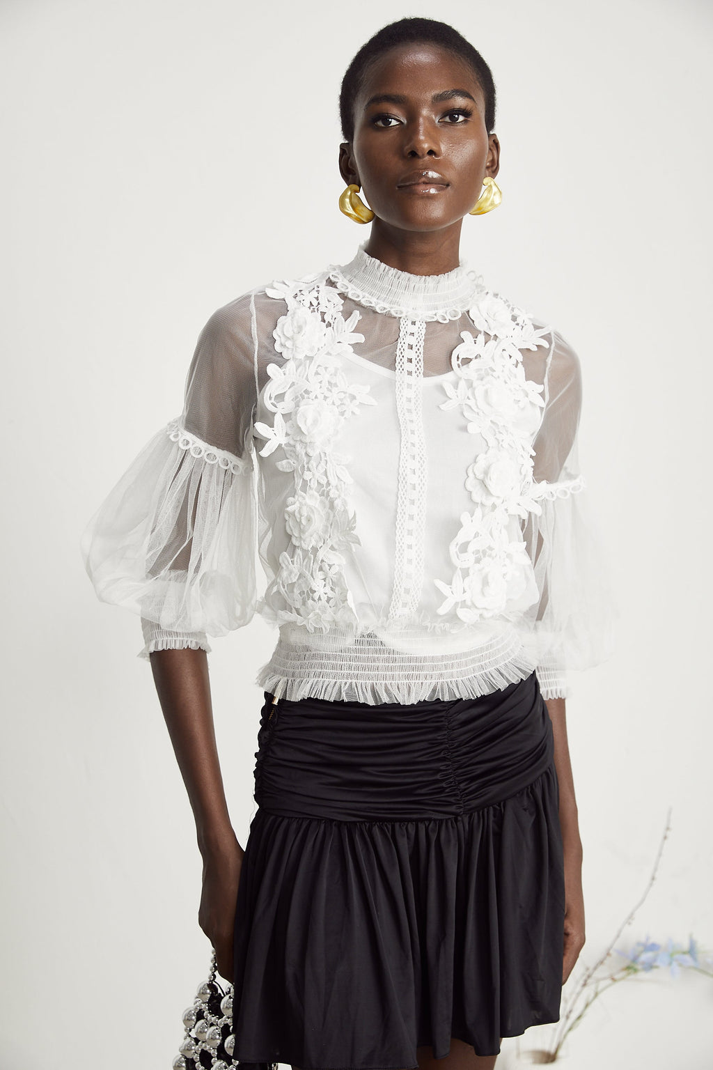 Aiza Çiçekli Yarı Transparan Üst