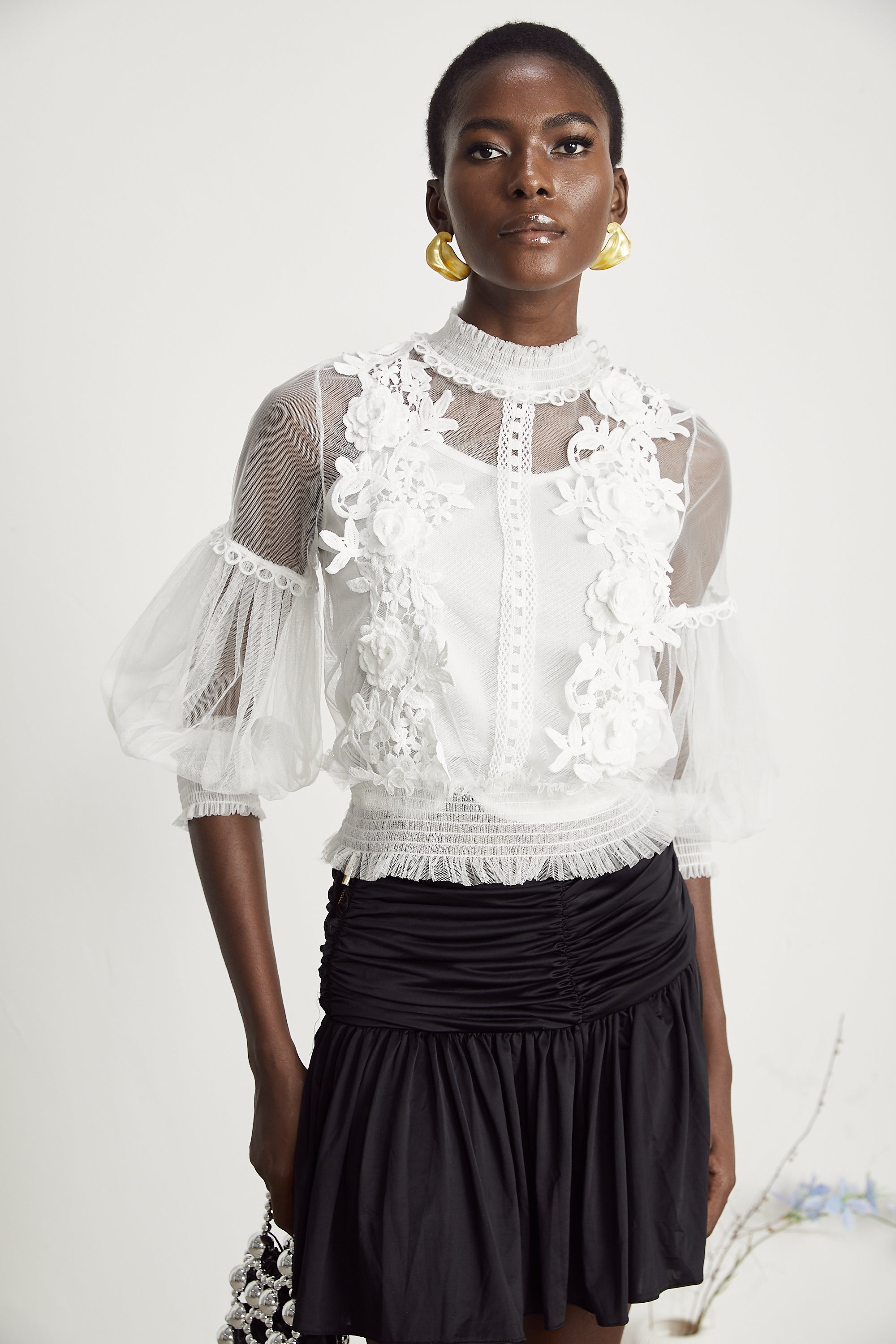 Aiza Çiçekli Yarı Transparan Üst