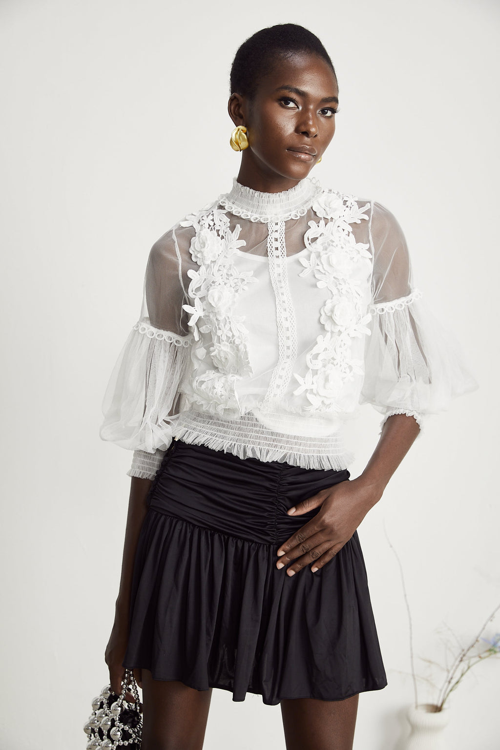 Aiza Çiçekli Yarı Transparan Üst