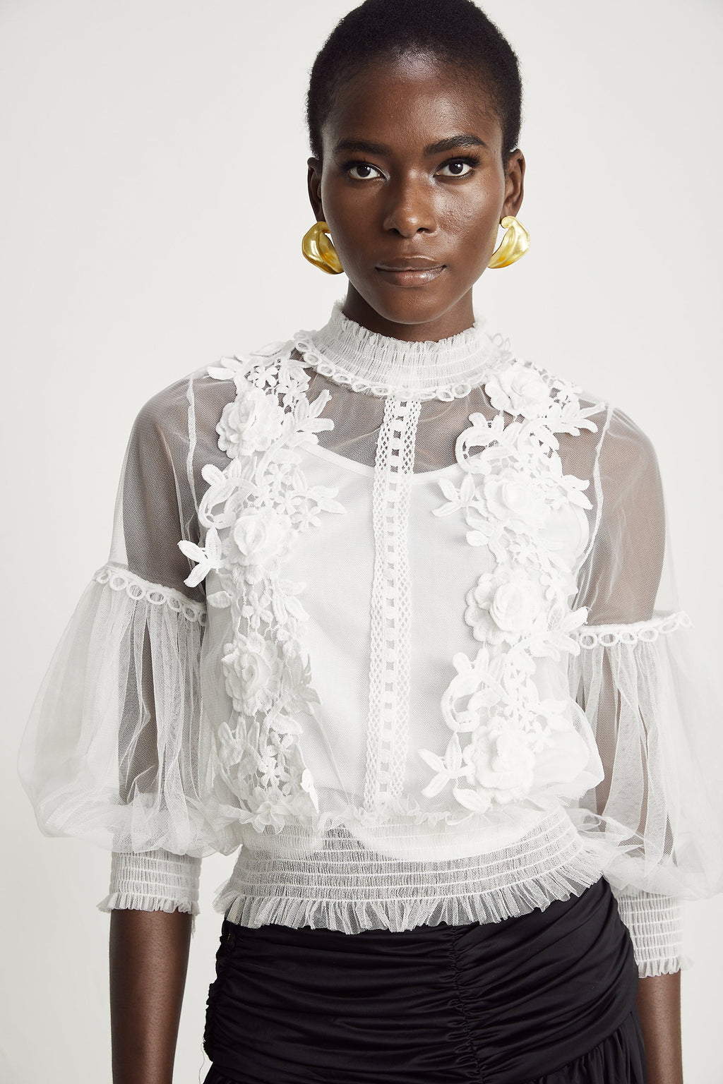 Aiza Çiçekli Yarı Transparan Üst