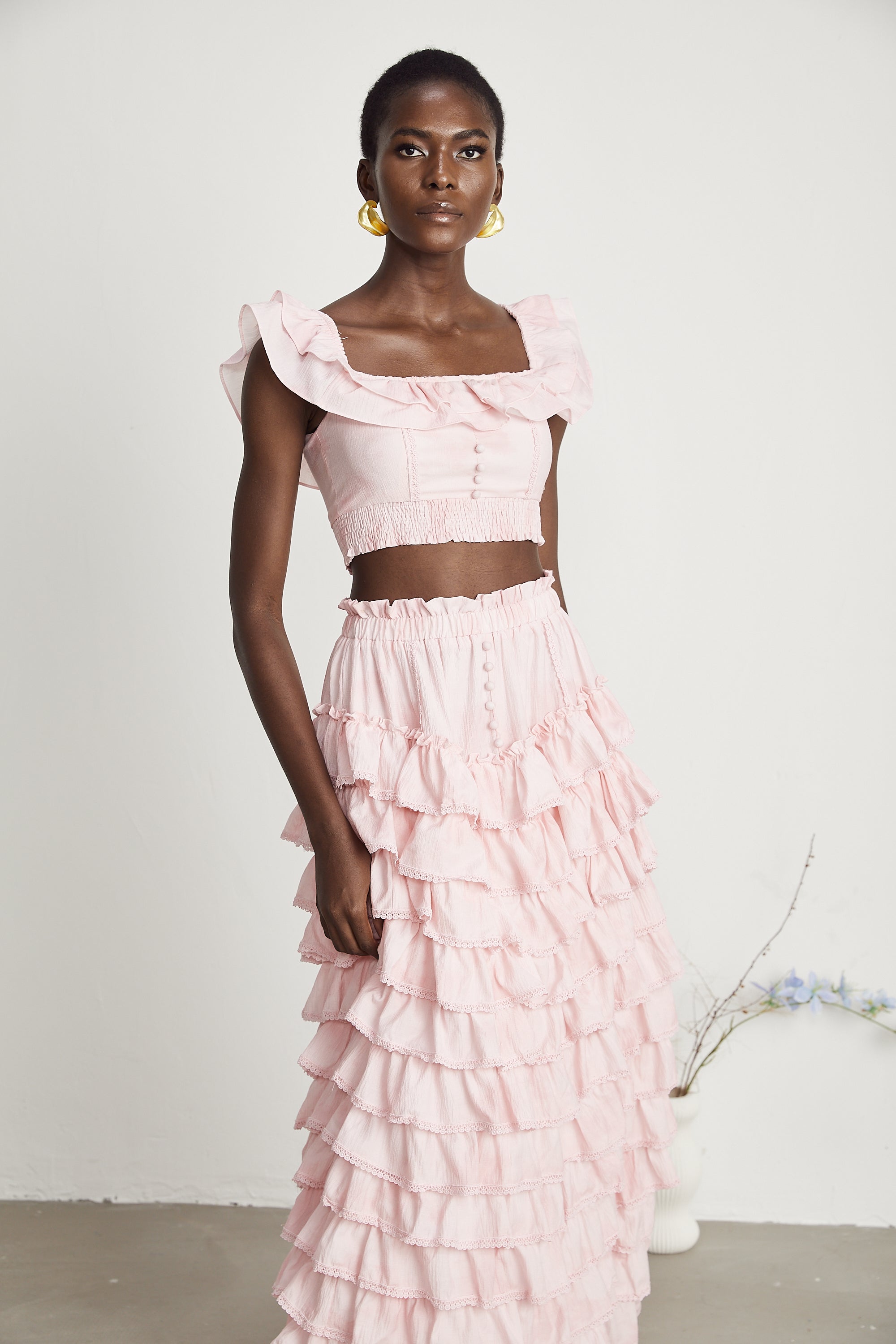 Anaïs Katmanlı Farbalalı Üst Ve Etek Eşleştirme Seti