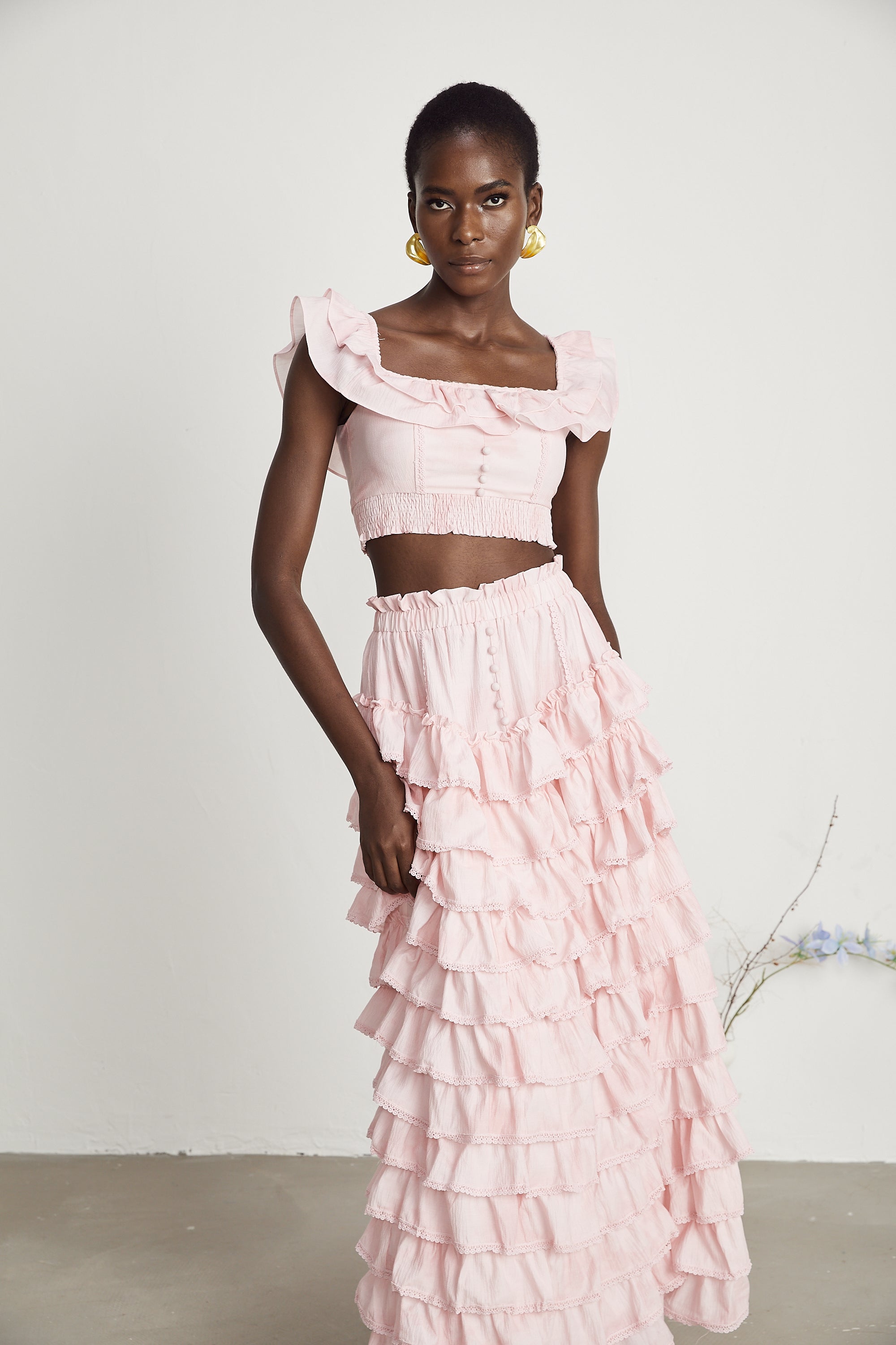 Anaïs Katmanlı Farbalalı Üst Ve Etek Eşleştirme Seti