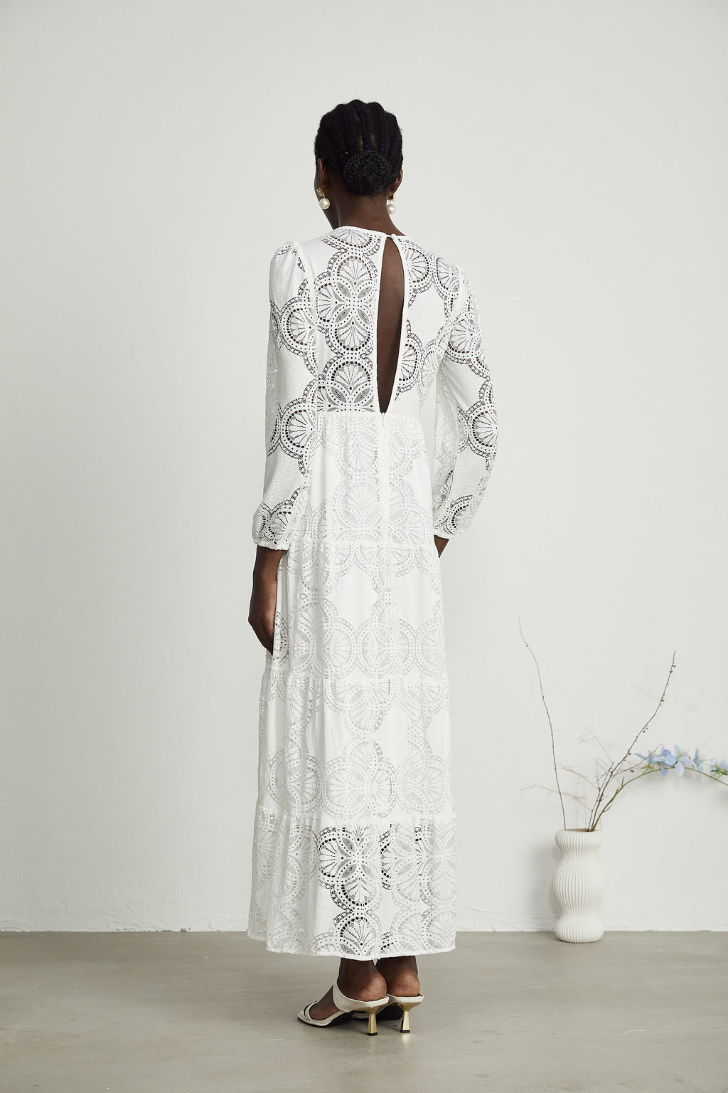 Ariane Suni Çiçek Süslemeli Dantel Midi Elbise