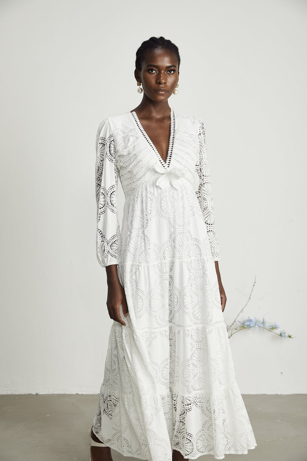 Ariane Suni Çiçek Süslemeli Dantel Midi Elbise