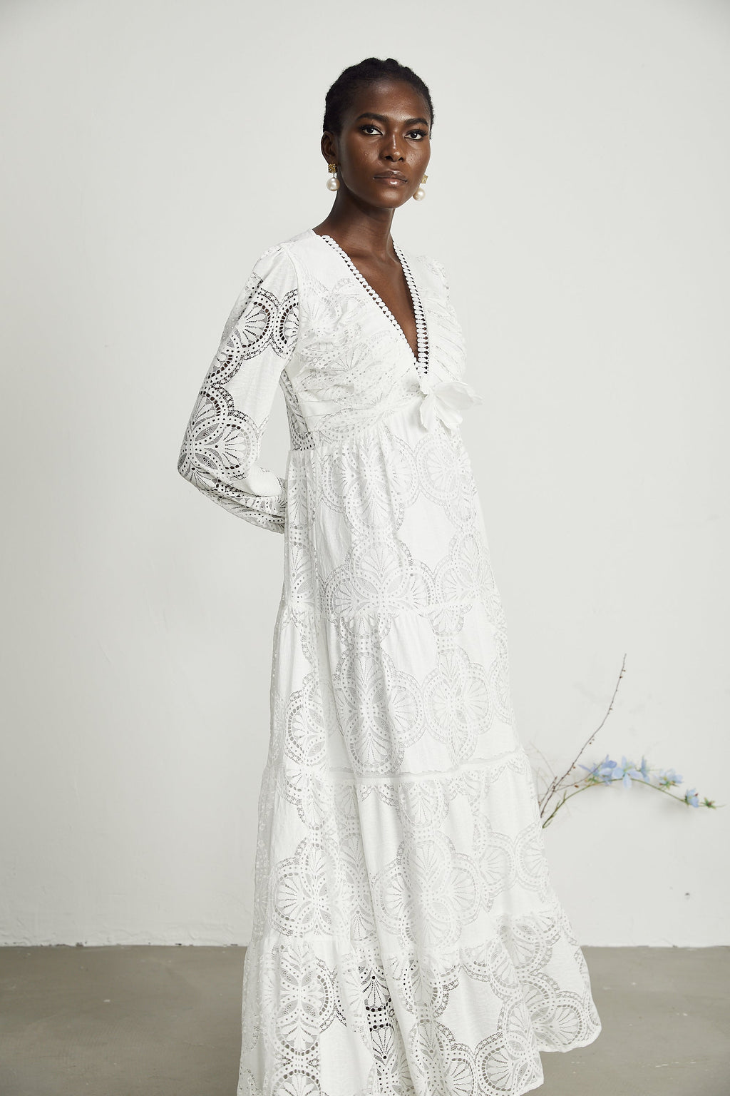 Ariane Suni Çiçek Süslemeli Dantel Midi Elbise