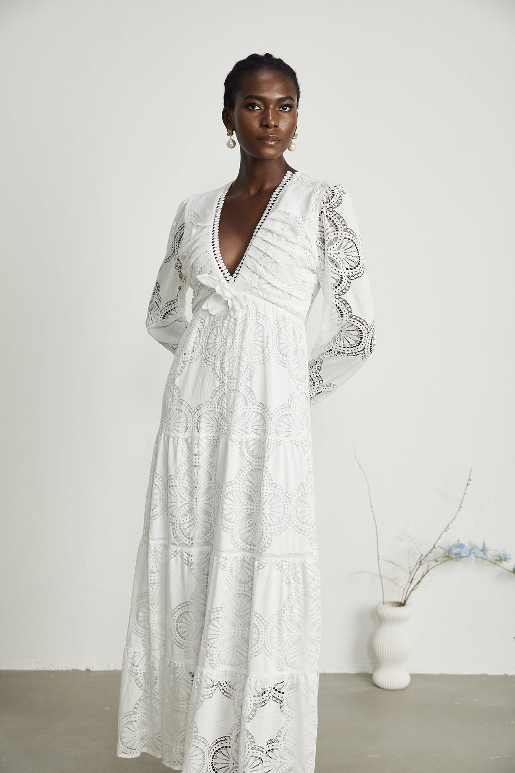 Ariane Suni Çiçek Süslemeli Dantel Midi Elbise