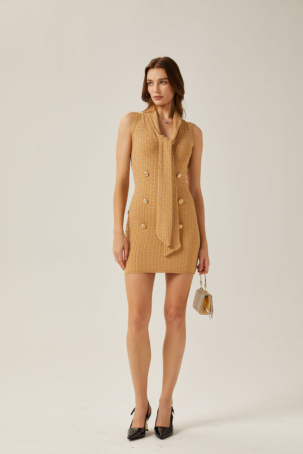 Aimée Şal Yakalı Örme Mini Elbise