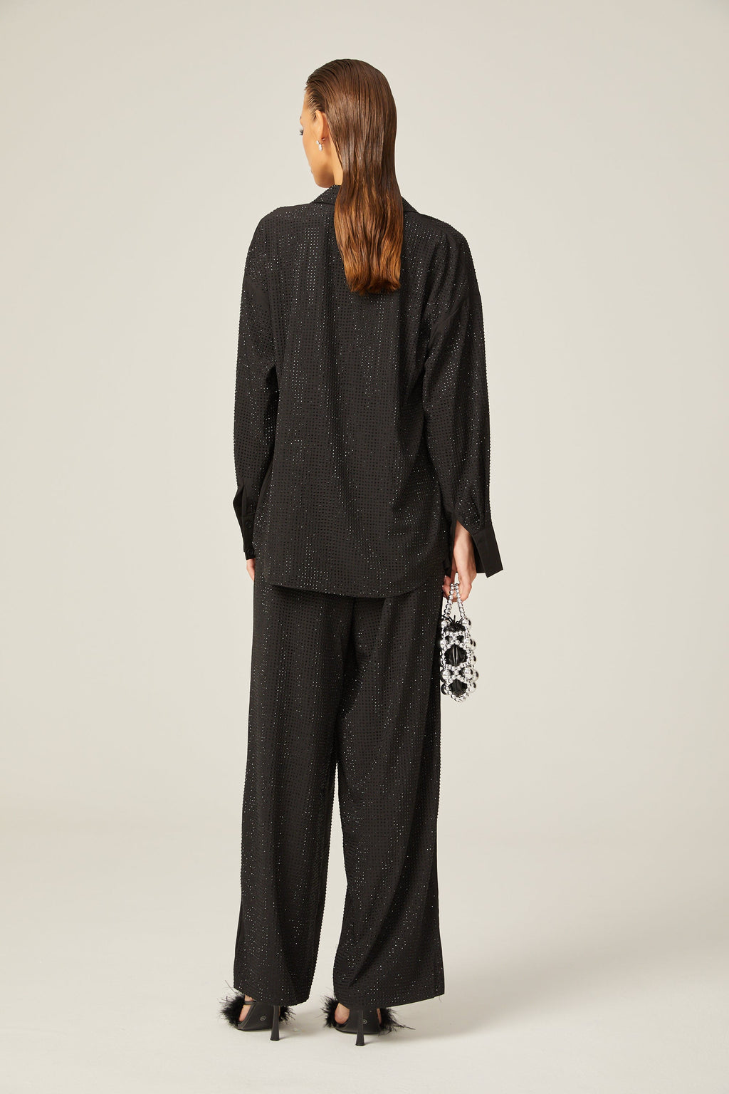 Ariane Yapay Elmaslarla Süslenmiş Gömlek Ve Üst Ve Pantolon Eşleştirme Seti