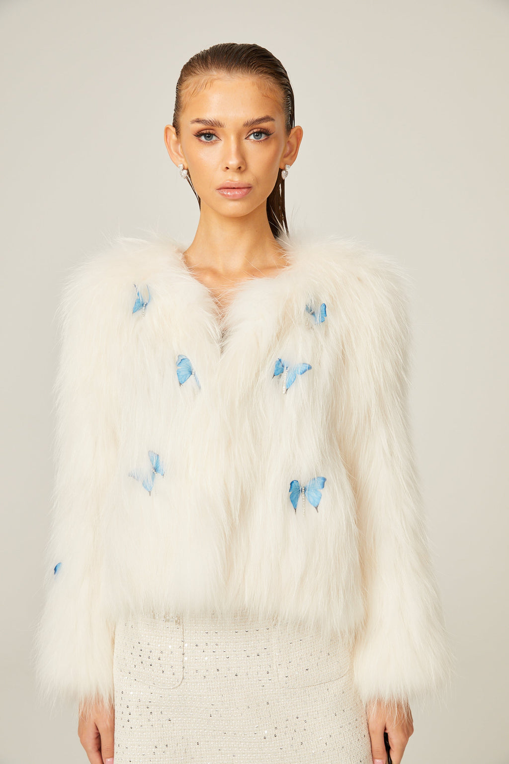 Amelina Beyaz Kürklü Kelebek Ceket