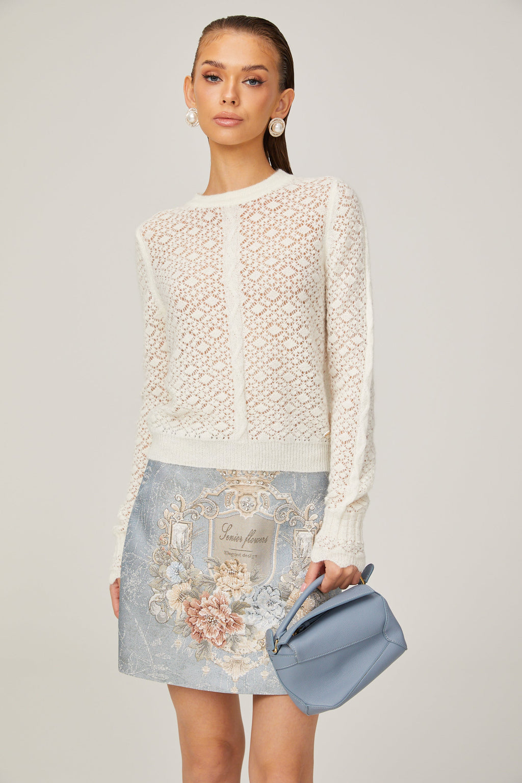 Amandine Beyaz Kesikli Örme Üst