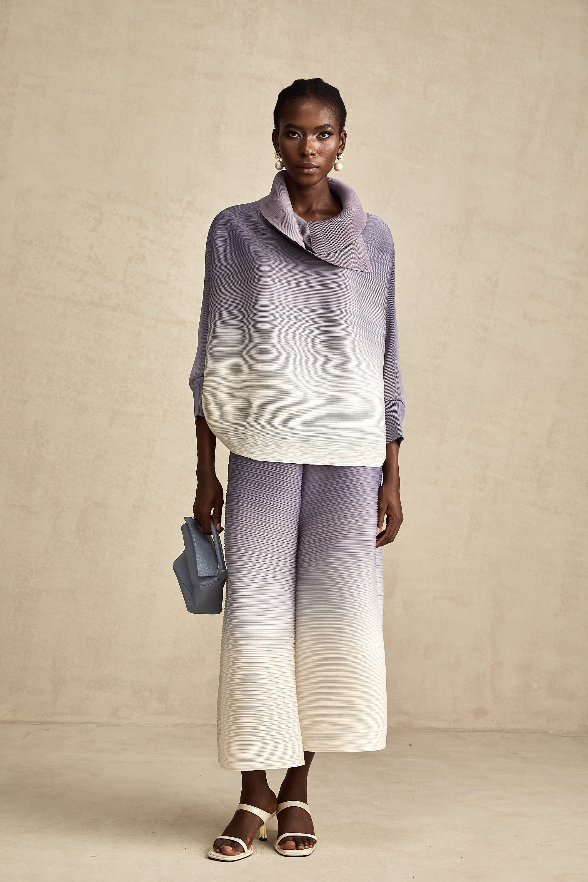 Agathe Mor Degrade Kırışık Bluz Ve Pantolon Uyumlu Takım