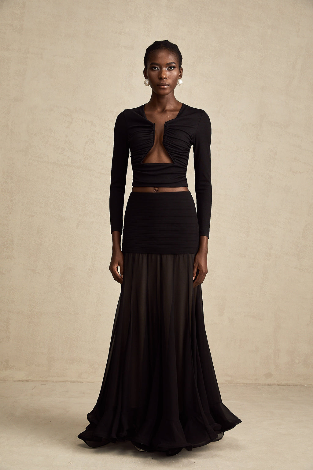 Anaïs Siyah Önü Açık Büzgülü Üst