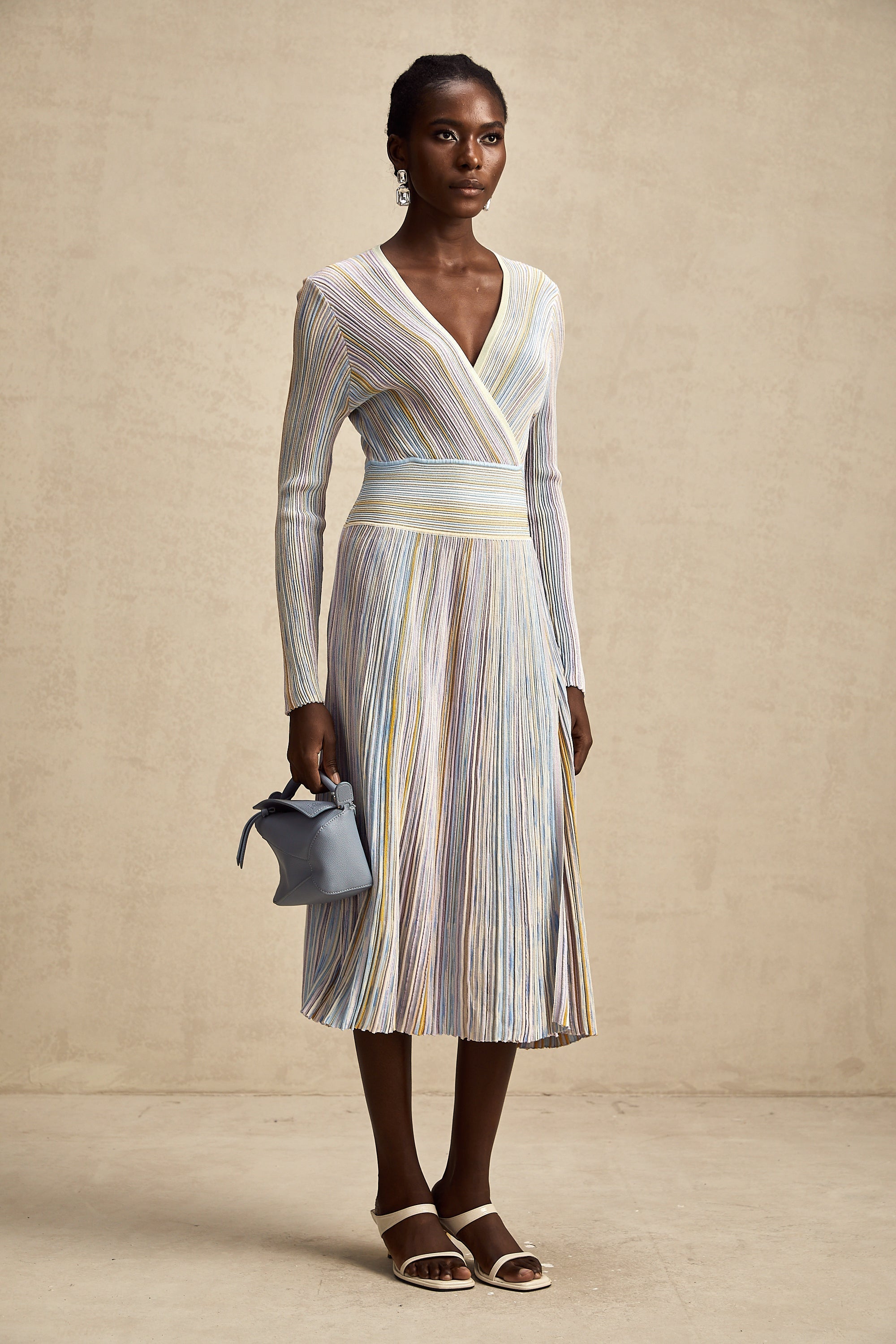 Amélie Dikey Şeritli Örme Midi Elbise