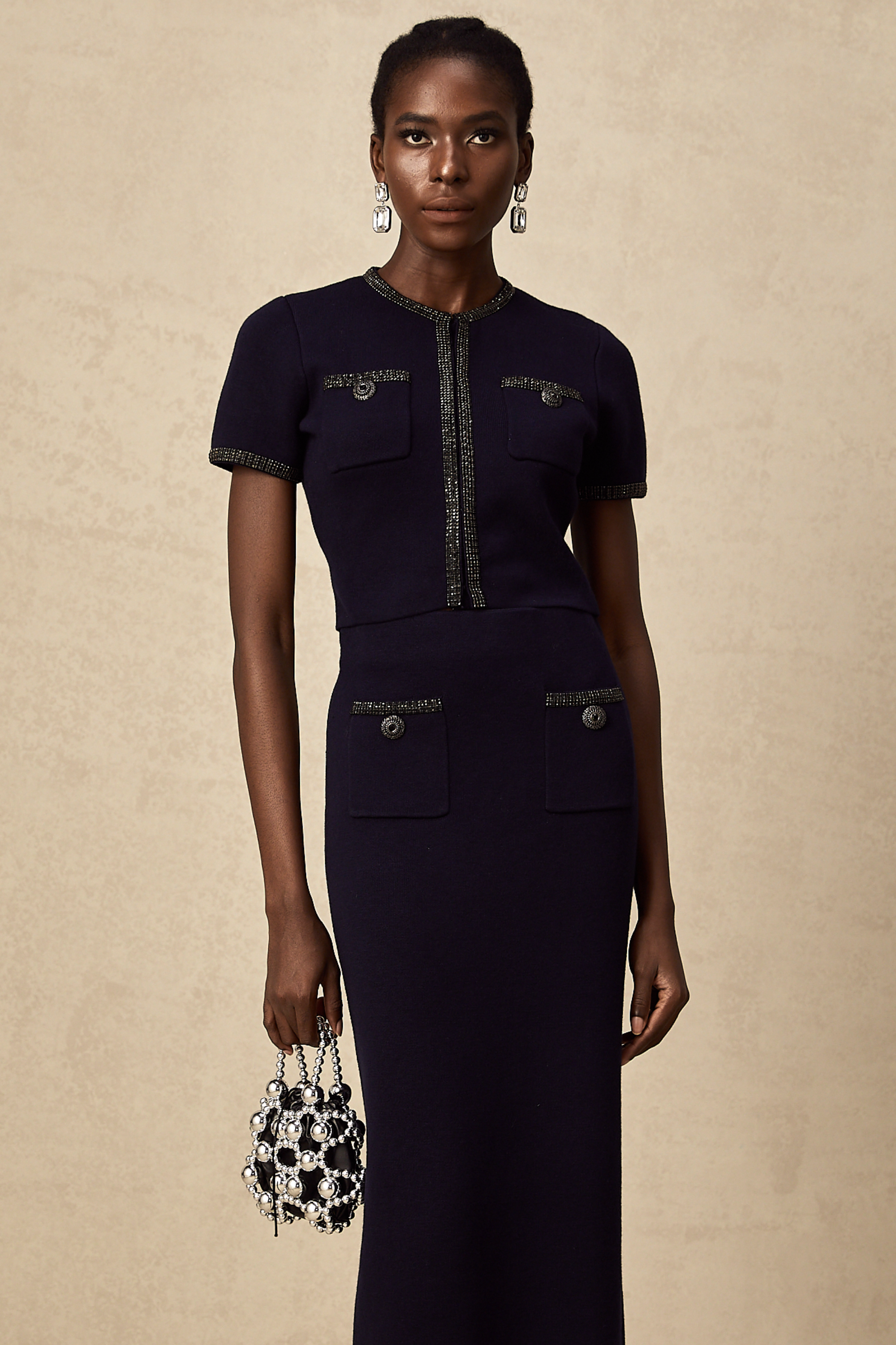 Aïda Süslemeli Fitilli Örgü Üst Ve Etek Eşleştirme Seti