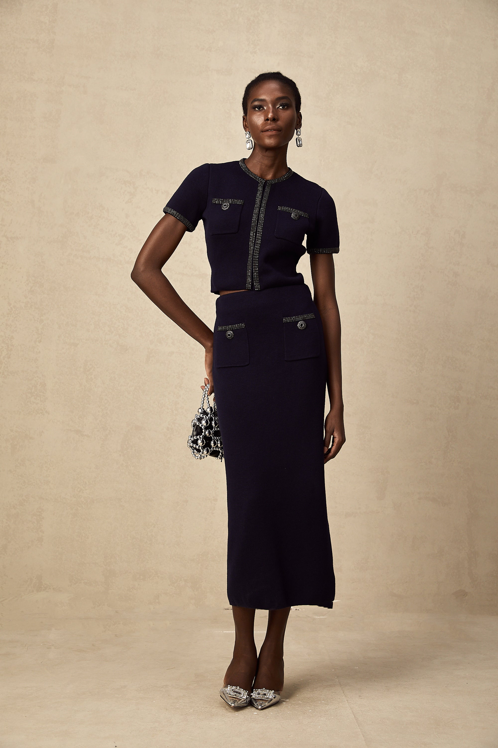 Aïda Süslemeli Fitilli Örgü Üst Ve Etek Eşleştirme Seti