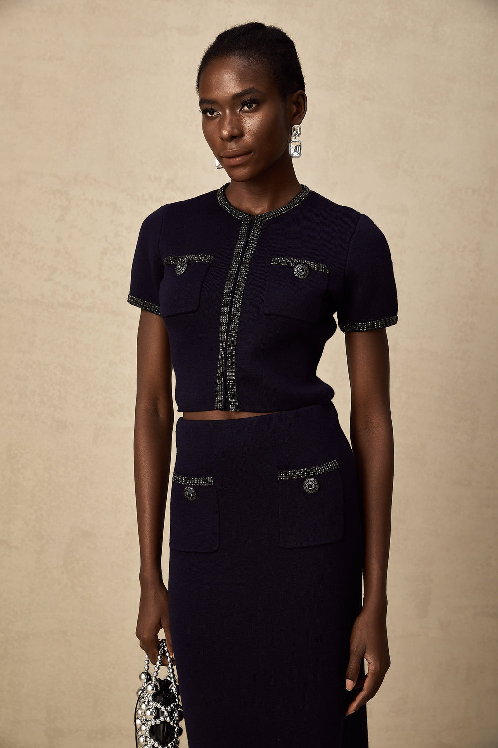 Aïda Süslemeli Fitilli Örgü Üst Ve Etek Eşleştirme Seti