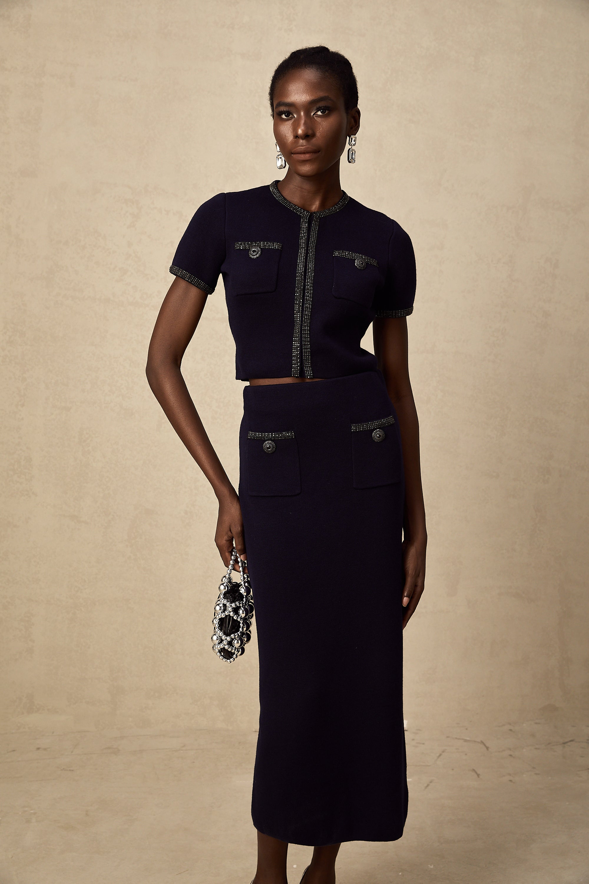 Aïda Süslemeli Fitilli Örgü Üst Ve Etek Eşleştirme Seti