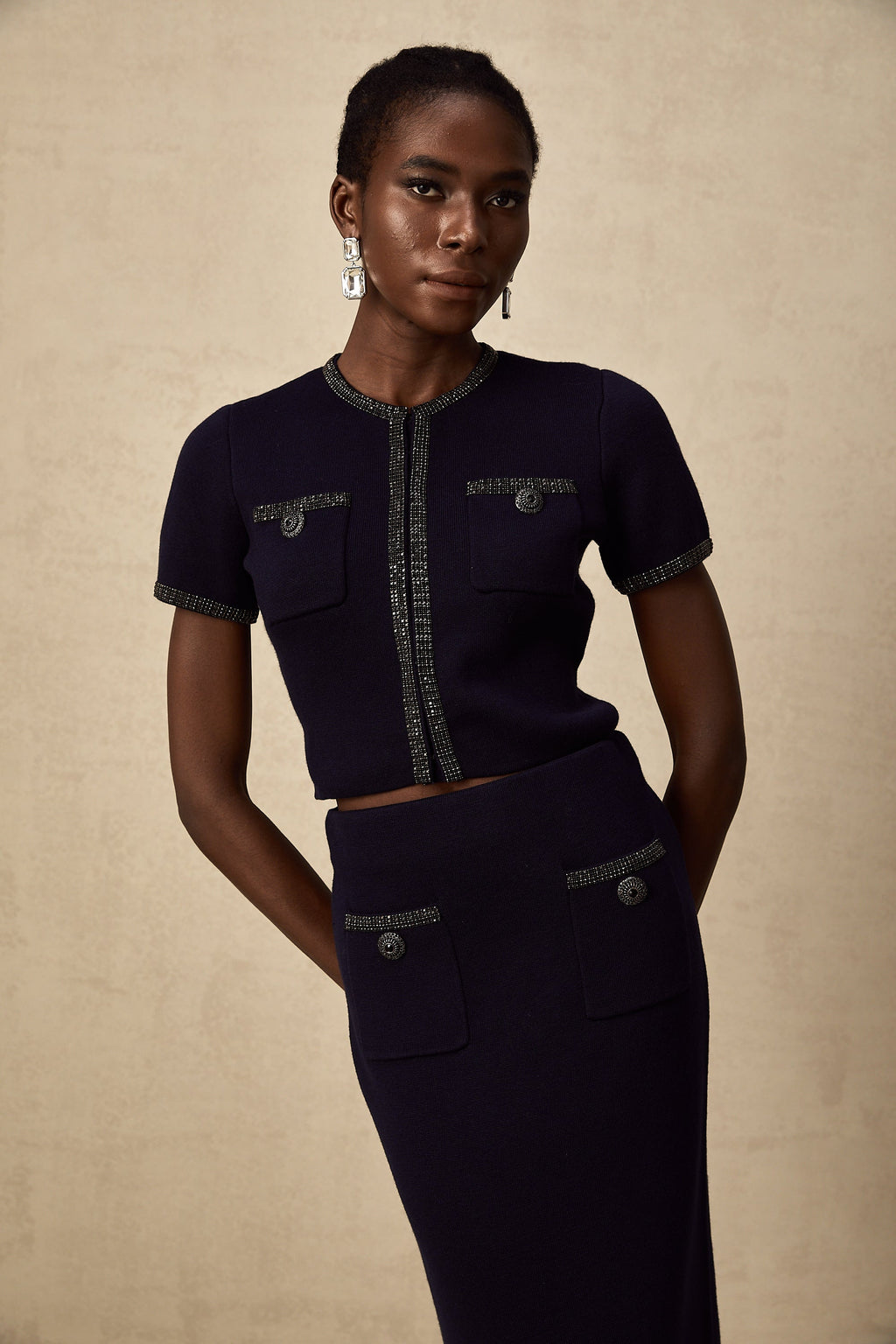 Aïda Süslemeli Fitilli Örgü Üst Ve Etek Eşleştirme Seti