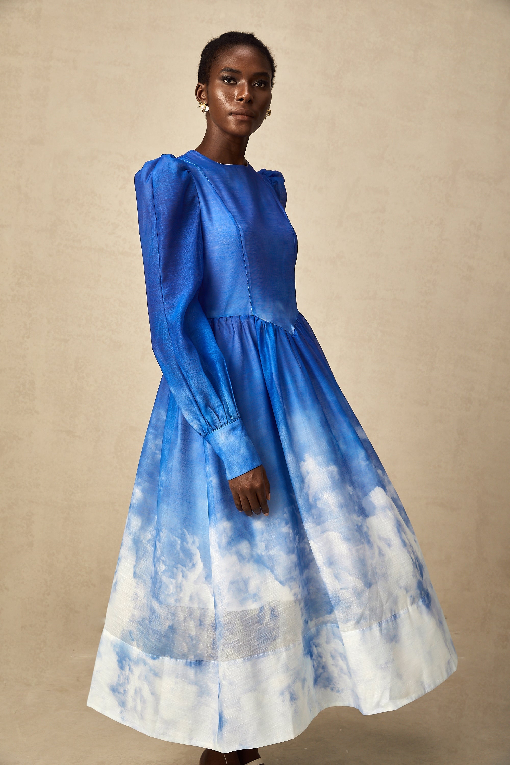 Adonia Mavi Degrade Pileli Midi Elbise