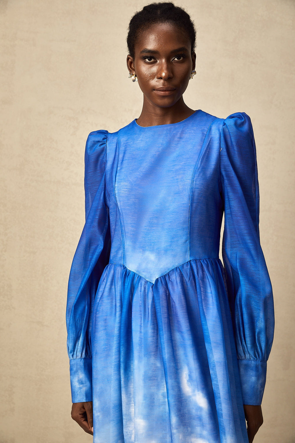 Adonia Mavi Degrade Pileli Midi Elbise