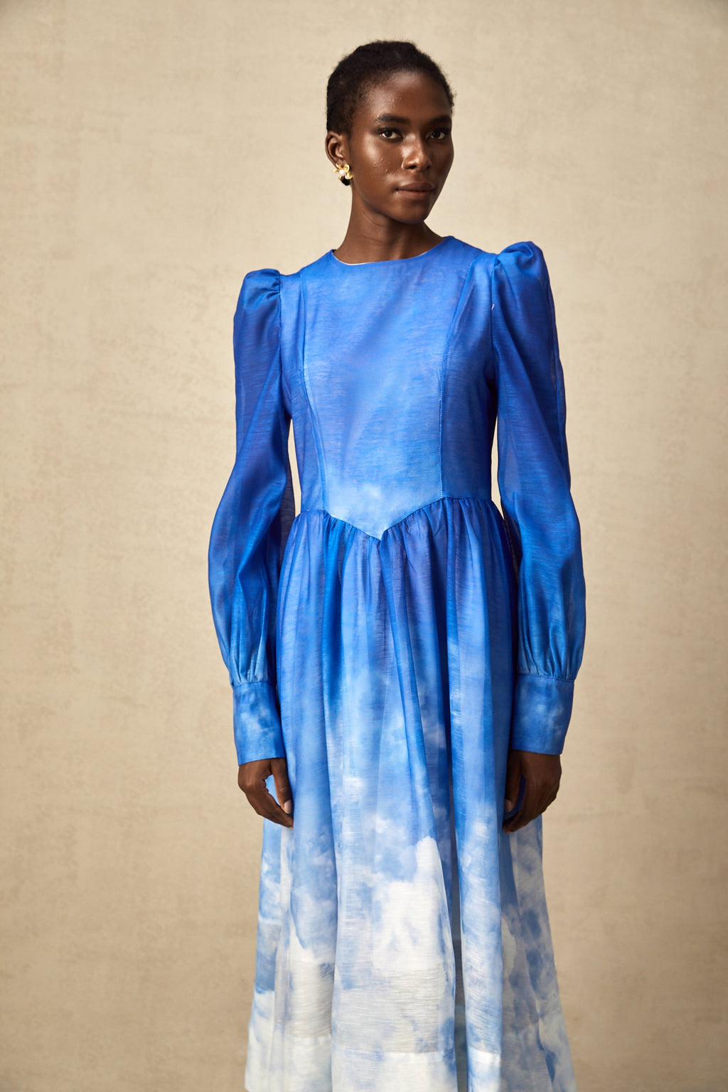 Adonia Mavi Degrade Pileli Midi Elbise