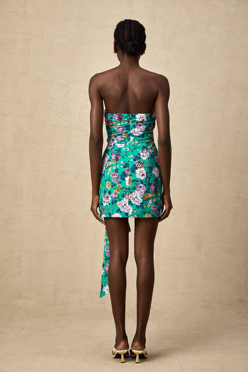 Abby Yeşil Çiçekli Dantelli Mini Elbise