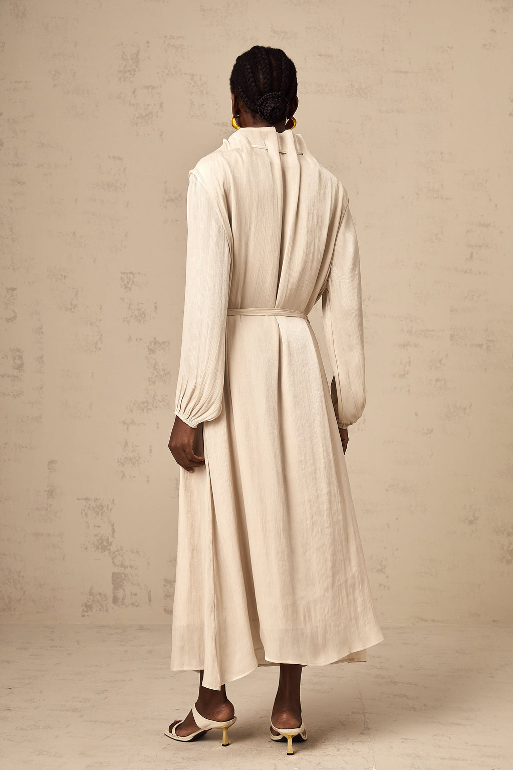 Agata Kendinden Kravatlı Tül Midi Elbise