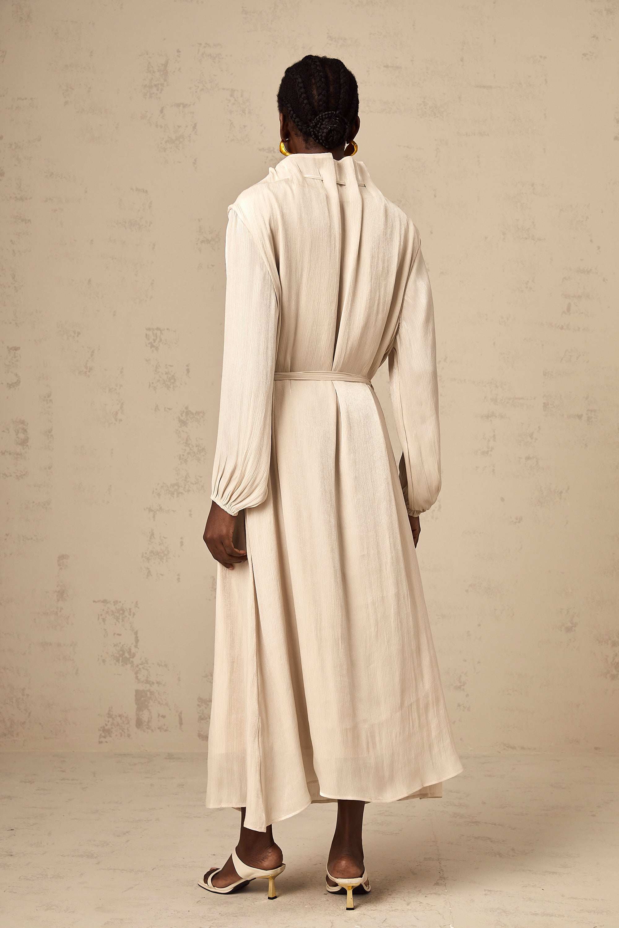 Agata Kendinden Kravatlı Tül Midi Elbise