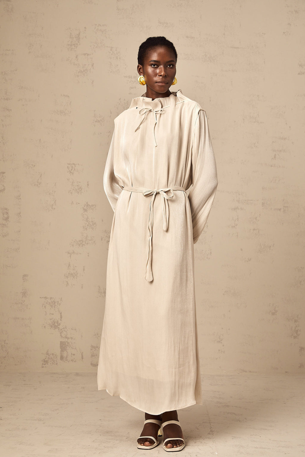 Agata Kendinden Kravatlı Tül Midi Elbise