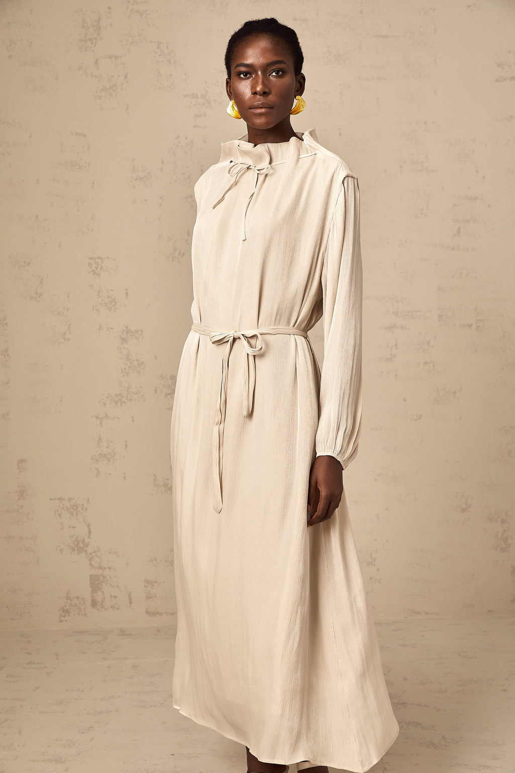 Agata Kendinden Kravatlı Tül Midi Elbise