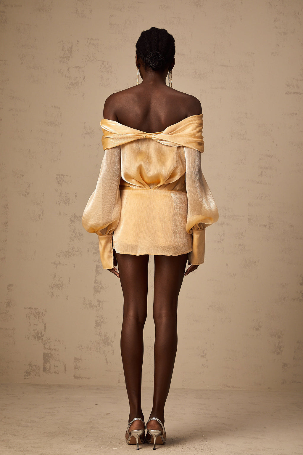 Adelina Altın Kristal Süslemeli Panelli Mini Elbise