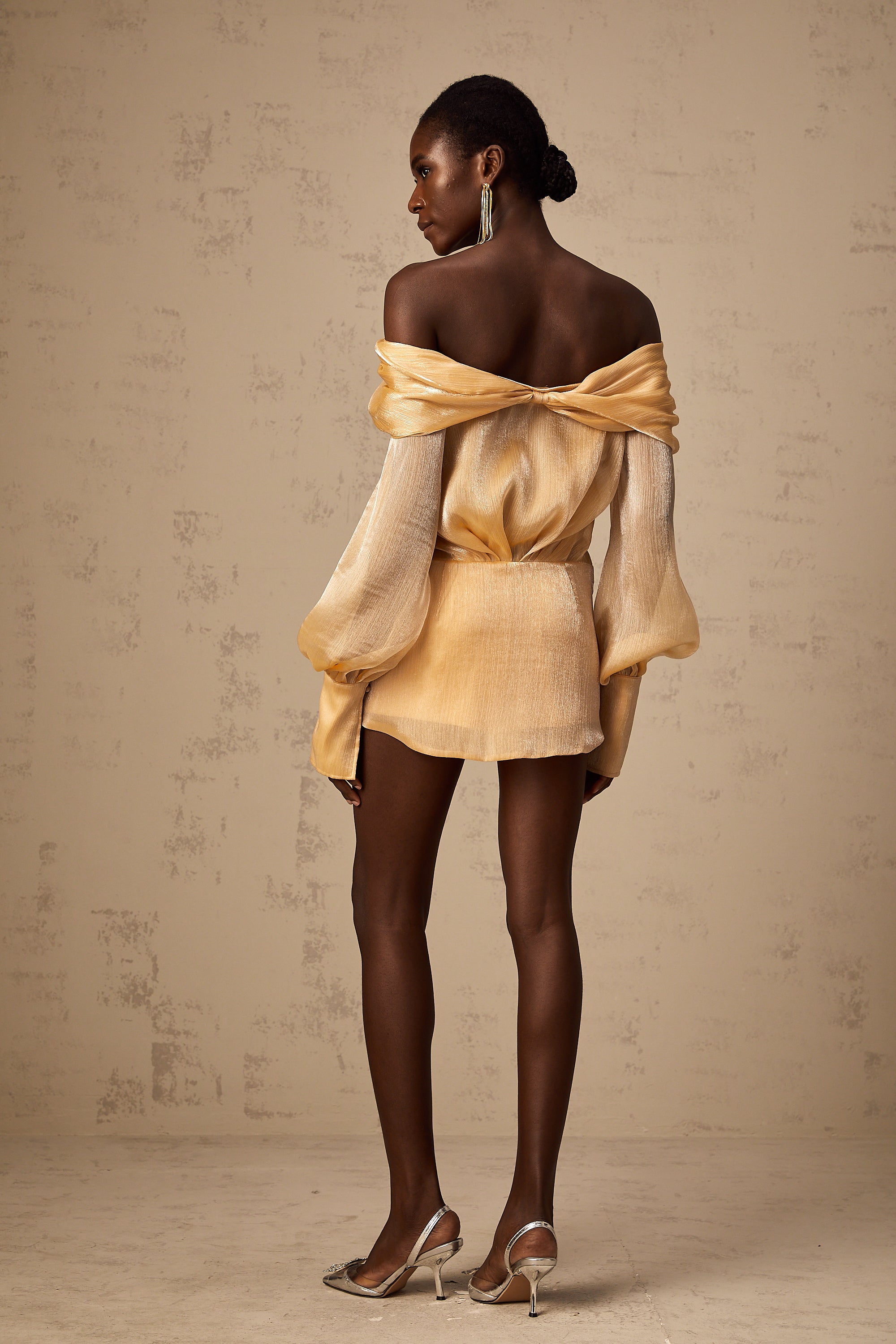 Adelina Altın Kristal Süslemeli Panelli Mini Elbise