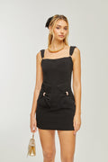 Aélis Siyah Pilise Detaylı İşlemeli Mini Elbise