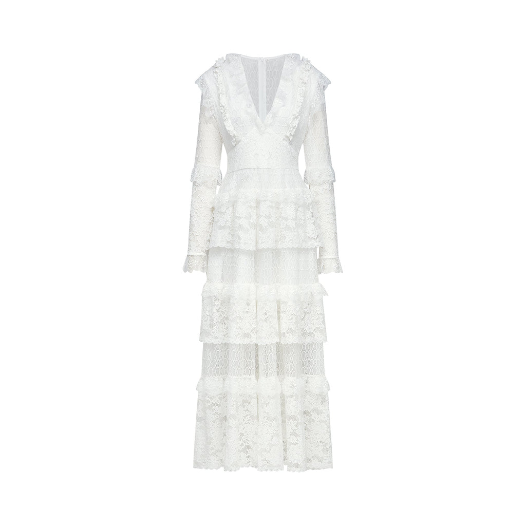 Aimée Katlı, Dantel İşlemeli, Midi Elbise