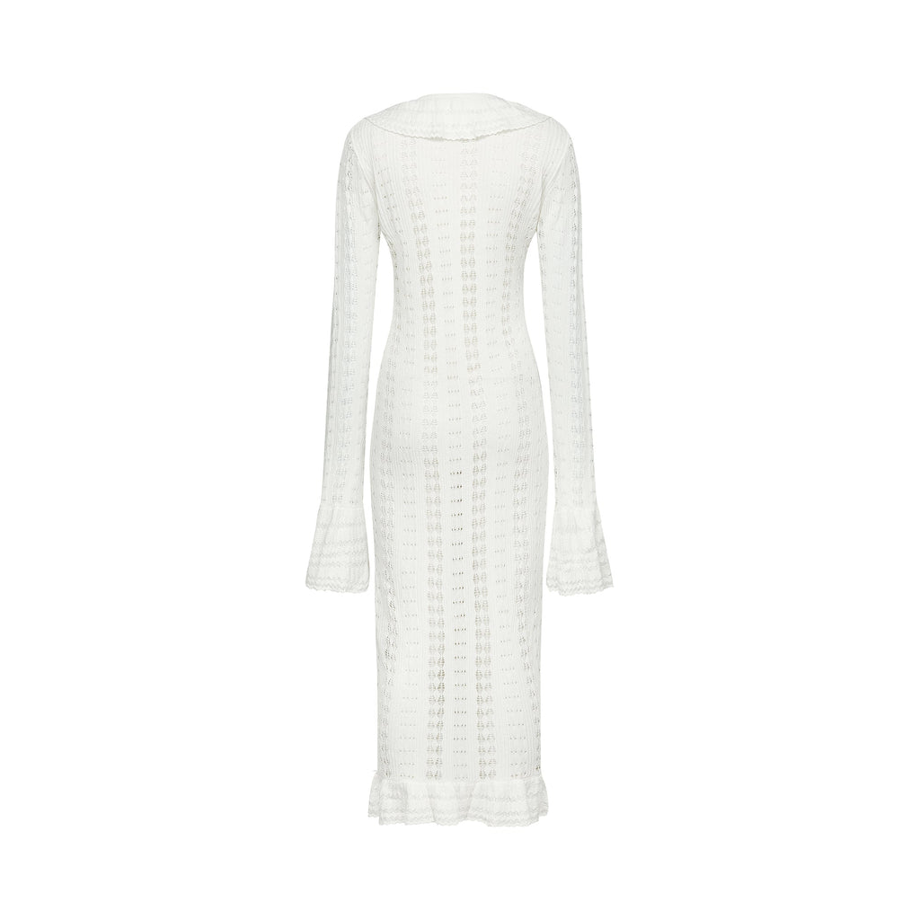 Alyssa Pointelle Örgü V Yaka Midi Elbise