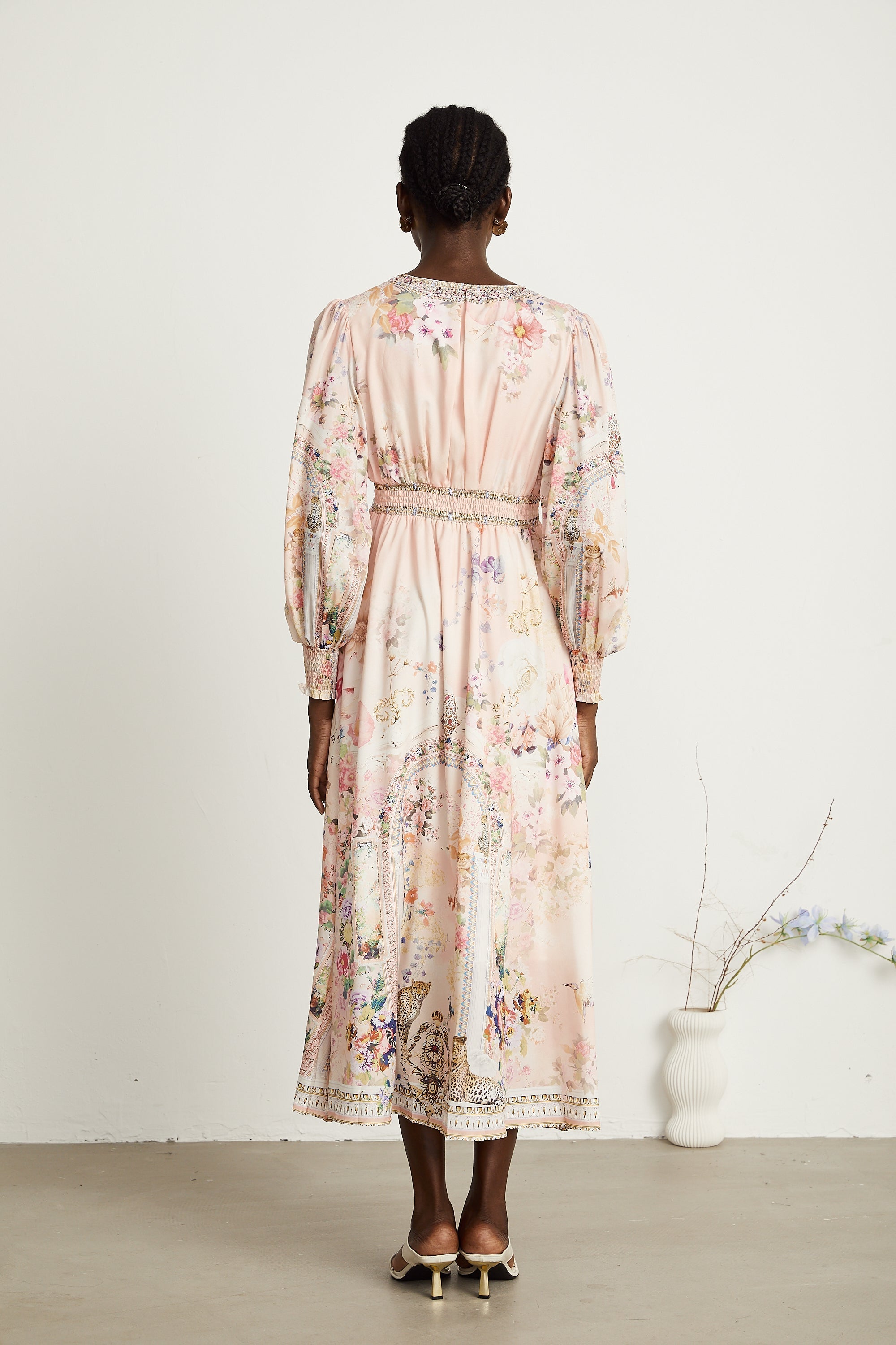 Audrey Grafik Yapay Elmaslarla Süslenmiş Midi Elbise