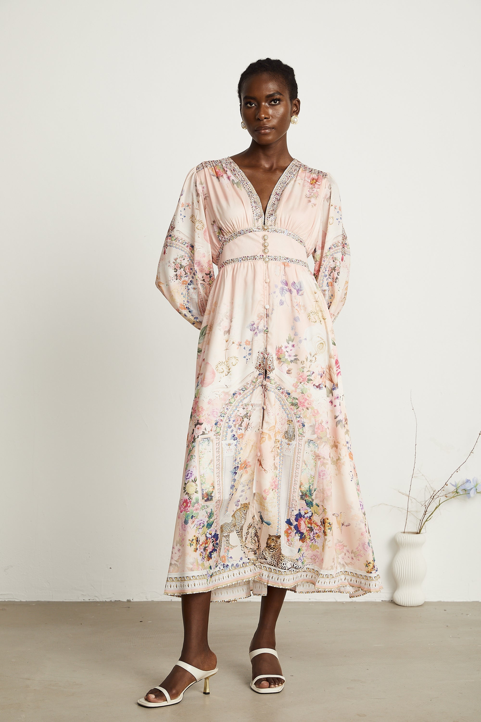 Audrey Grafik Yapay Elmaslarla Süslenmiş Midi Elbise